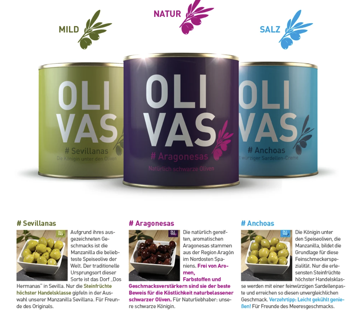 OLIVAS Gourmet Geschenk-Box - Spaniens Beste Oliven im Paket - 3 x 80 g ATG